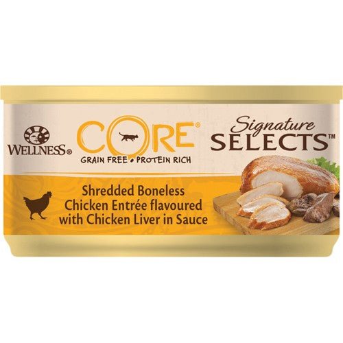 Core Adult Cat Signature Selects Shredded Boneless Chicken Entrée Flavoured with Chicken Liver in Sauce - A - Vet Shop