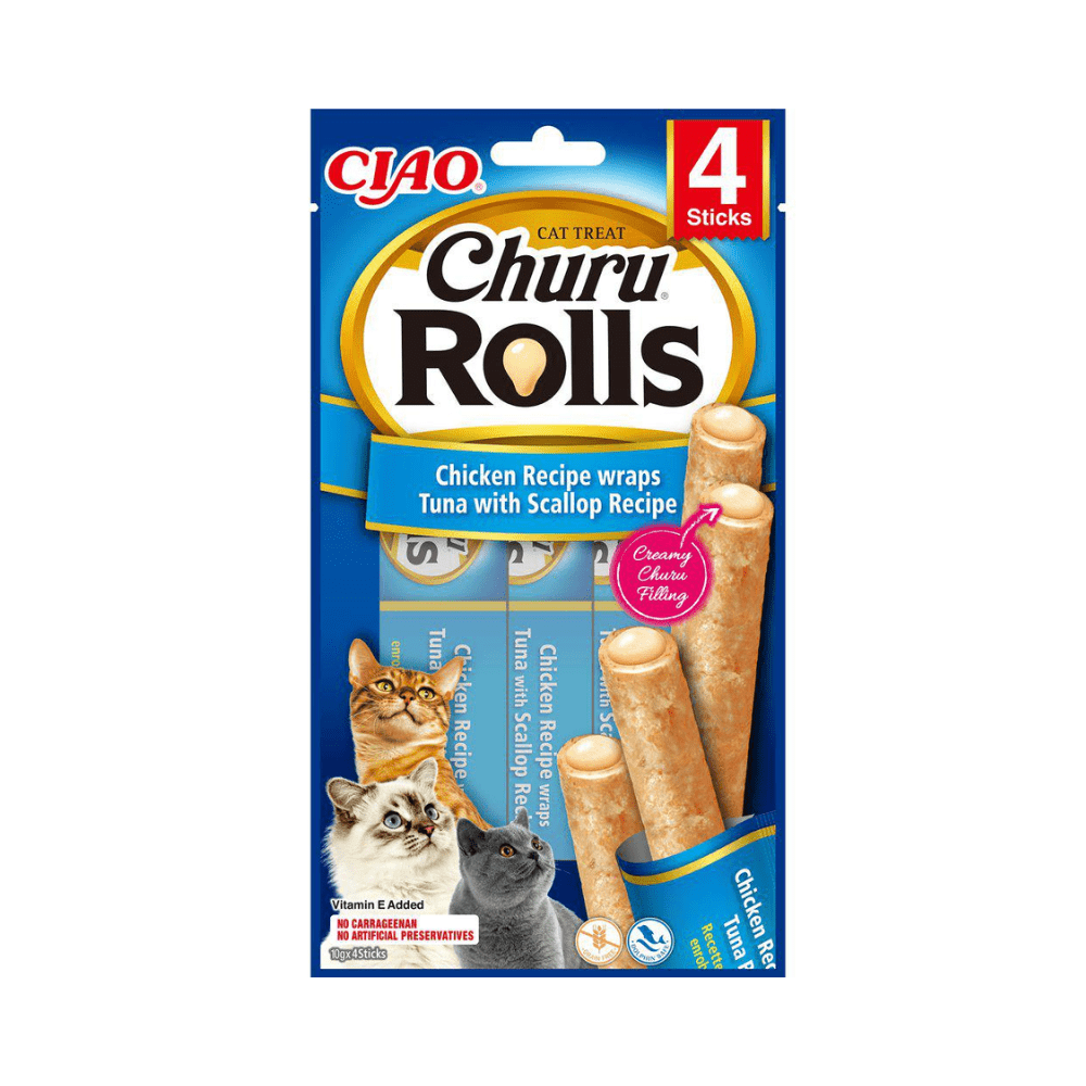 Churu Cat Rolls Chicken, Tuna and Scallops with Cream - Snacks () fra Inaba Foods | Kjøp hos A - Vet Shop