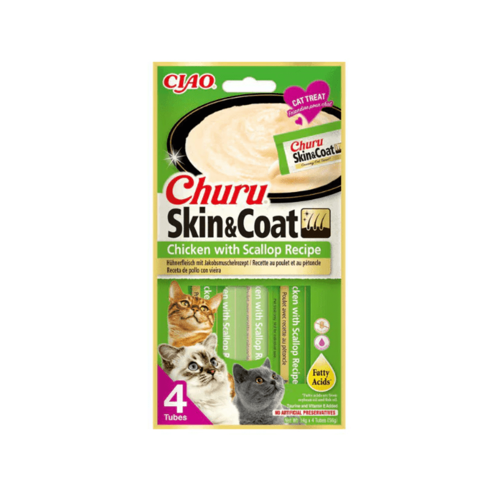 Churu Cat Skin & Coat with Chicken & Scallop - Snacks () fra Inaba Foods | Kjøp hos A - Vet Shop